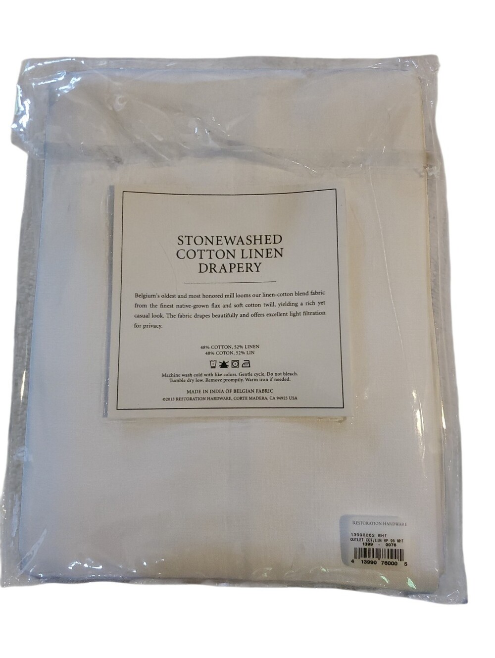 Restoration Hardware Stonewashed Cotton Linen Drapery 50x96 Rod Pocket 1 curtain